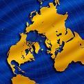 gold world map on blue