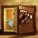 piggy bank inside of combination safe