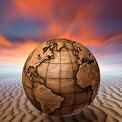 globe America and Europe on sand