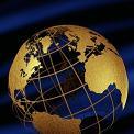 golden wire globe on blue