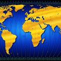 gold world map with blue time zone