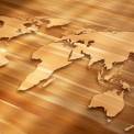 flat world map on natural wood background
